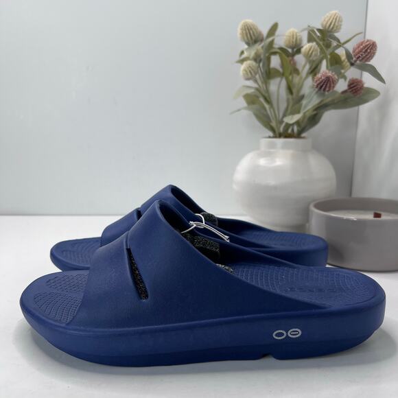 OOFOS OOahh Sport Slide Slip On Blue Women 10/Men 8 NWT Cushion Comfort Shoe - Picture 2 of 10